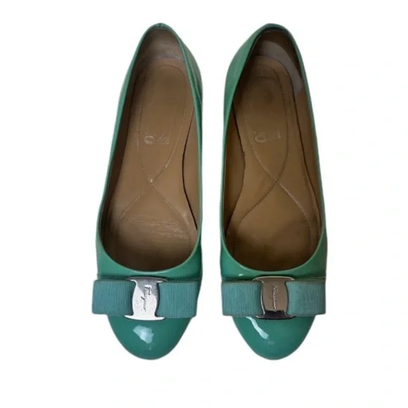 SALVATORE FERRAGAMO Turquoise Patent Lather Varina Ballet Flats - Picture 11 of 12